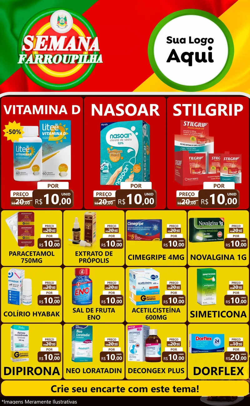 Modelo de Encarte para Encarte Grande com o tema Semana Farroupilha para Farmácia