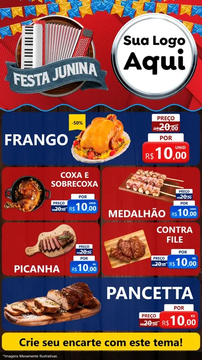 Modelo de TV para TV Vertical com o tema Festa Junina para Assados