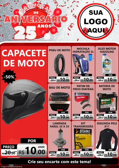 Modelo de Encarte para Encarte A4 Vertical com o tema Promoção de Aniversário - 25Anos para Moto peças