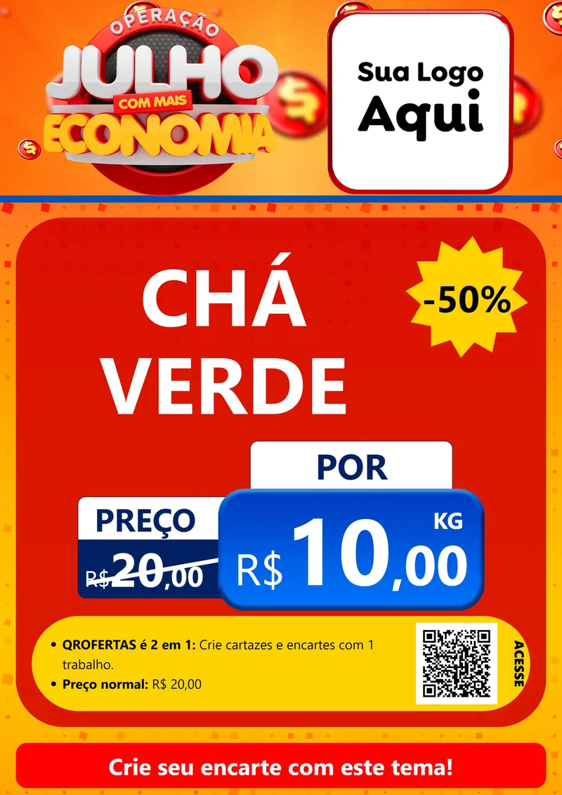 Modelo de Cartaz para Cartaz A4 Vertical com o tema Operação Julho Com Mais Economia para Produtos Naturais