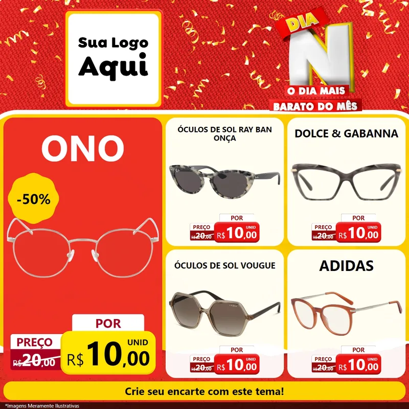 Modelo de Rede Social para Feed Facebook com o tema Dia N o Dia Mais Barato do Mês para Óticas