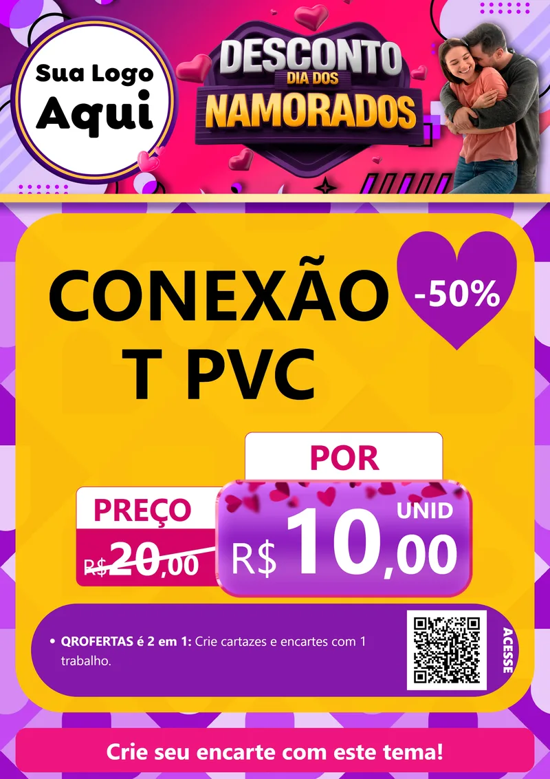 Modelo de Cartaz para Cartaz A4 Vertical com o tema Desconto Dia dos Namorados para Tubos e conexões