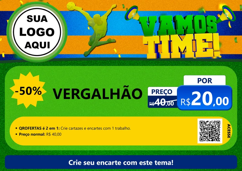 Modelo de Cartaz para Cartaz A4 Horizontal com o tema Vamos Time! para Ferragens