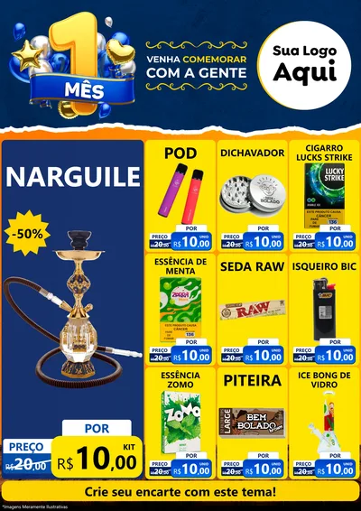 Modelo de Encarte para Encarte A4 Vertical com o tema Um Mês de Aniversário para Tabacaria