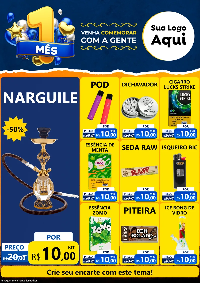 Modelo de Encarte para Encarte A4 Vertical com o tema Um Mês de Aniversário para Tabacaria
