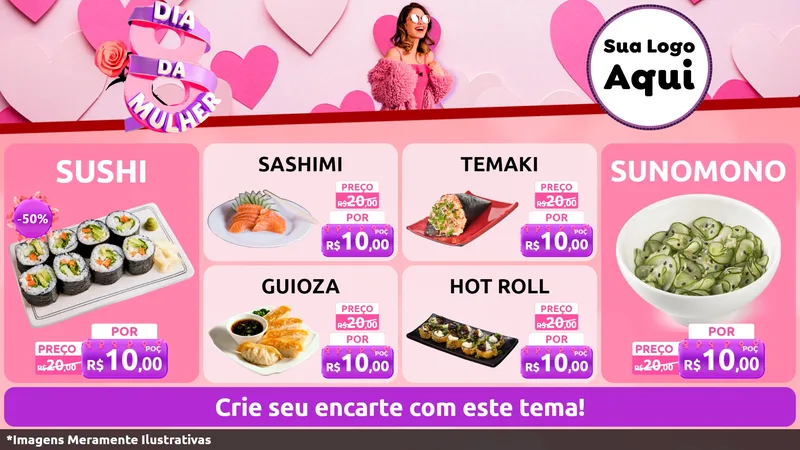 Modelo de TV para TV Horizontal com o tema Dia da Mulher para Comida japonesa