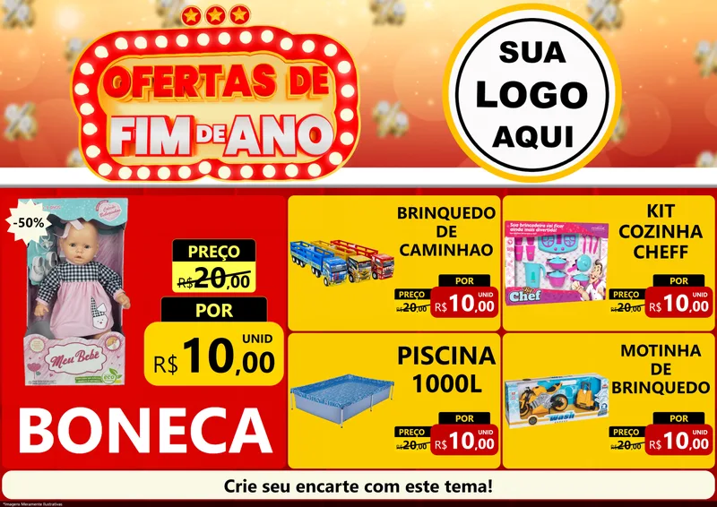 Modelo de Encarte para Encarte A4 Horizontal com o tema Ofertas de Fim de Ano para Brinquedos