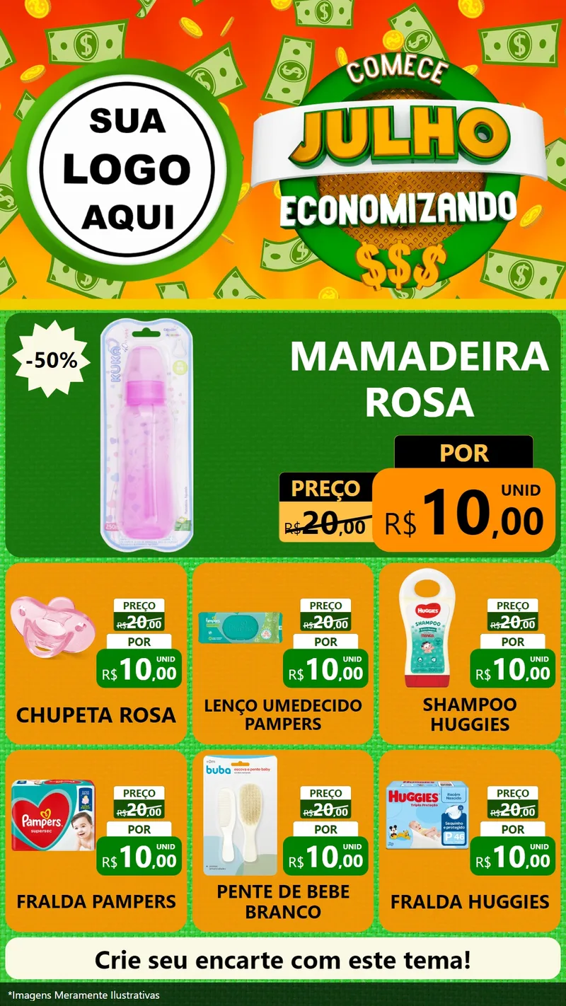 Modelo de Rede Social para Stories com o tema Comece Julho Economizando para Bebês