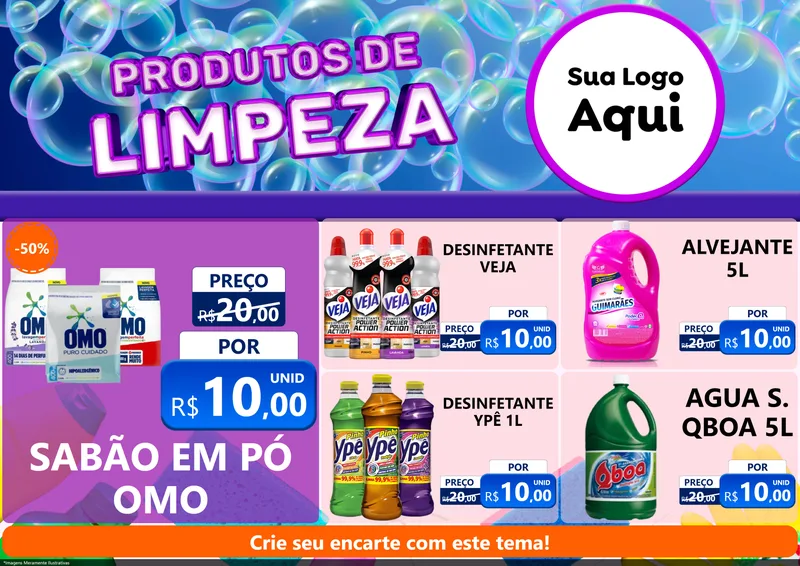 Modelo de Encarte para Encarte A4 Horizontal com o tema Produtos de Limpeza para Produtos de Limpeza