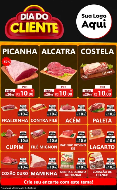 Modelo de Encarte para Encarte Grande com o tema Dia do Cliente para Açougue
