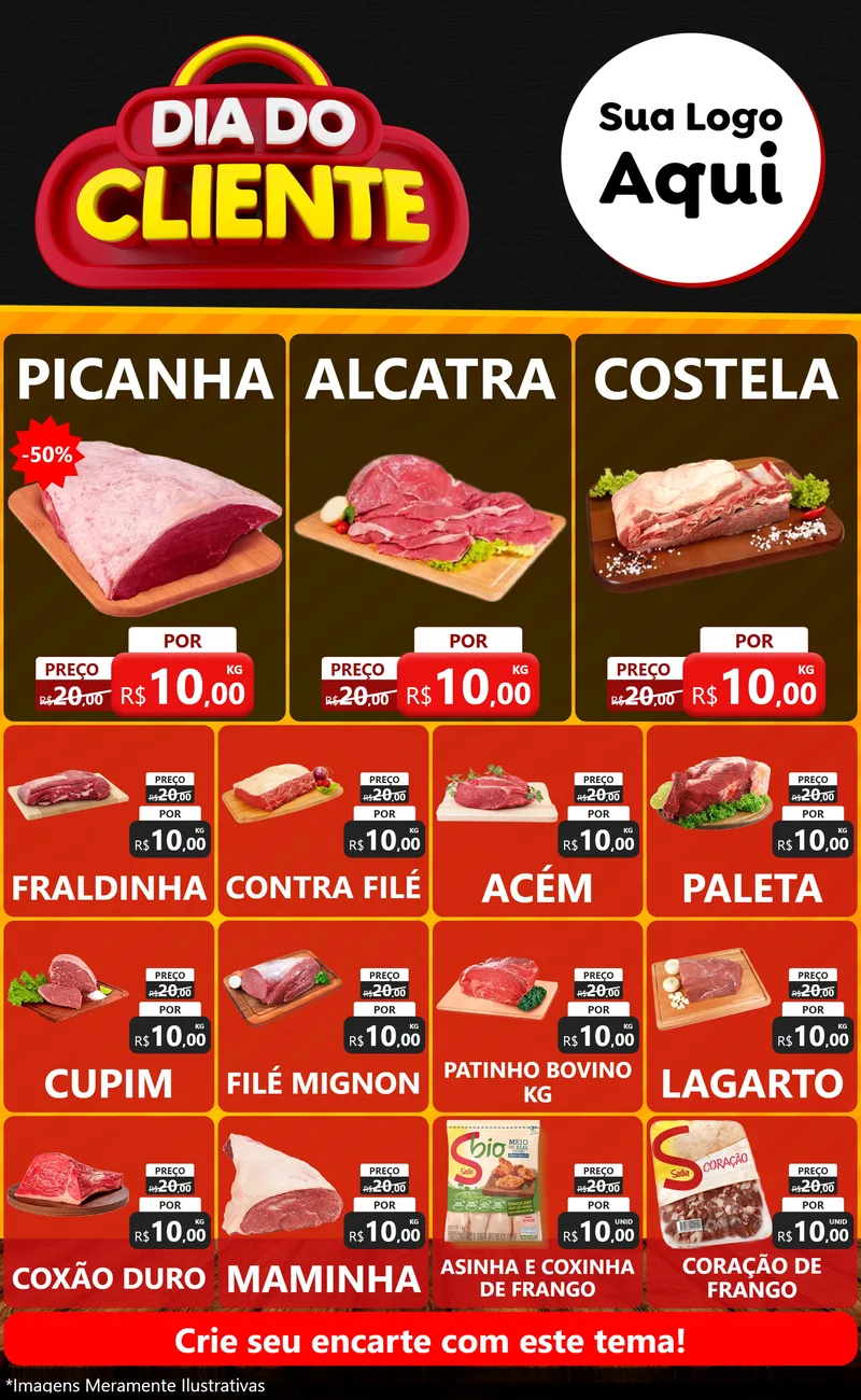 Modelo de Encarte para Encarte Grande com o tema Dia do Cliente para Açougue