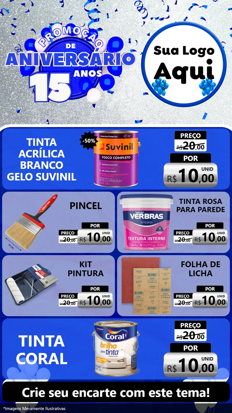 Modelo de TV para TV Vertical com o tema Promoção de Aniversário - 15 Anos para Tintas e Ferramentas