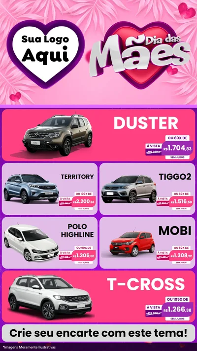 Modelo de TV para TV Vertical com o tema Dia das Mães para Concessionaria de Carros