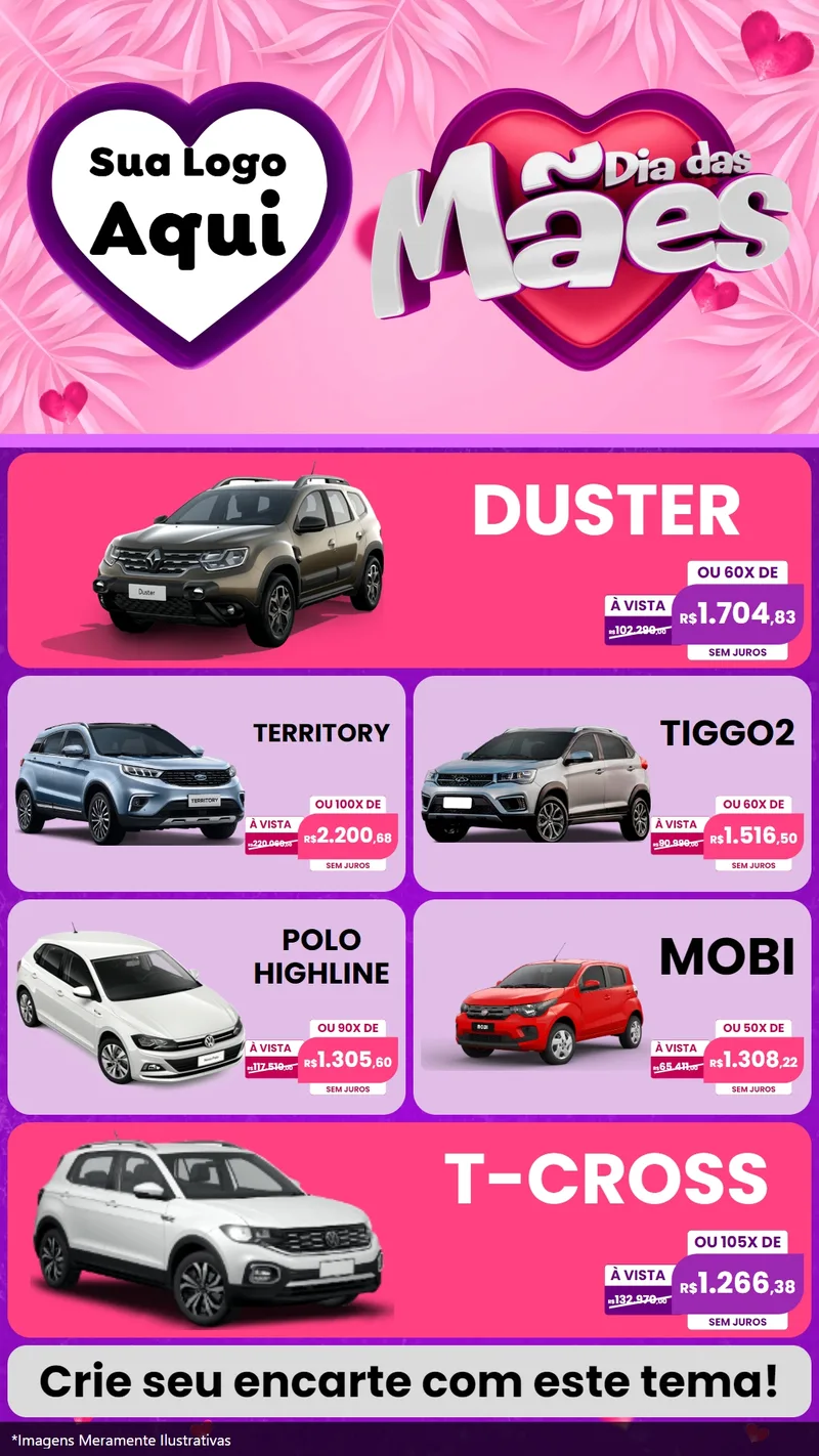 Modelo de TV para TV Vertical com o tema Dia das Mães para Concessionaria de Carros