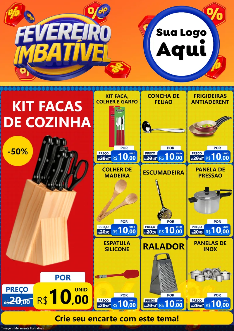 Modelo de Encarte para Encarte A4 Vertical com o tema Fevereiro Imbatível para Utilidades Domésticas