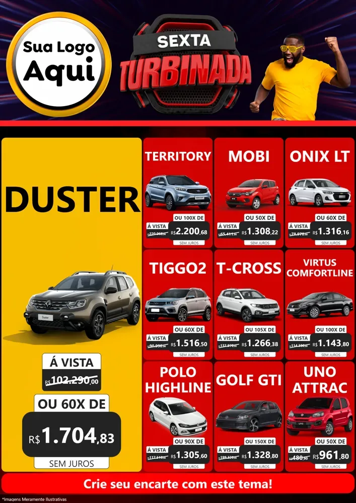 Modelo de Encarte para Encarte A4 Vertical com o tema Sexta Turbinada para Concessionaria de Carros