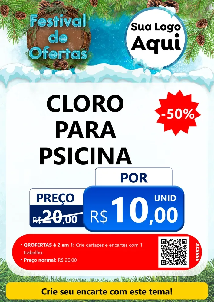 Modelo de Cartaz para Cartaz A4 Vertical com o tema Festival de Ofertas - Inverno para Produtos para Piscina