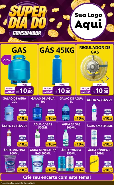 Modelo de Encarte para Encarte Grande com o tema Super Dia do Consumidor para Água e gás