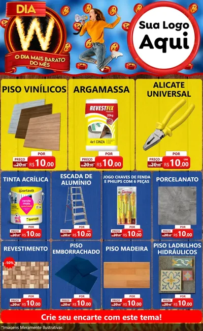 Modelo de Encarte para Encarte Grande com o tema Dia W - O Dia Mais Barato Do Mês para Material para Construção