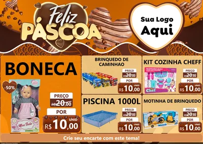 Modelo de Encarte para Encarte A4 Horizontal com o tema Feliz Páscoa para Brinquedos