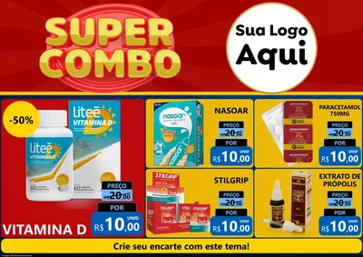 Modelo de Encarte para Encarte A4 Horizontal com o tema Super Combo para Farmácia