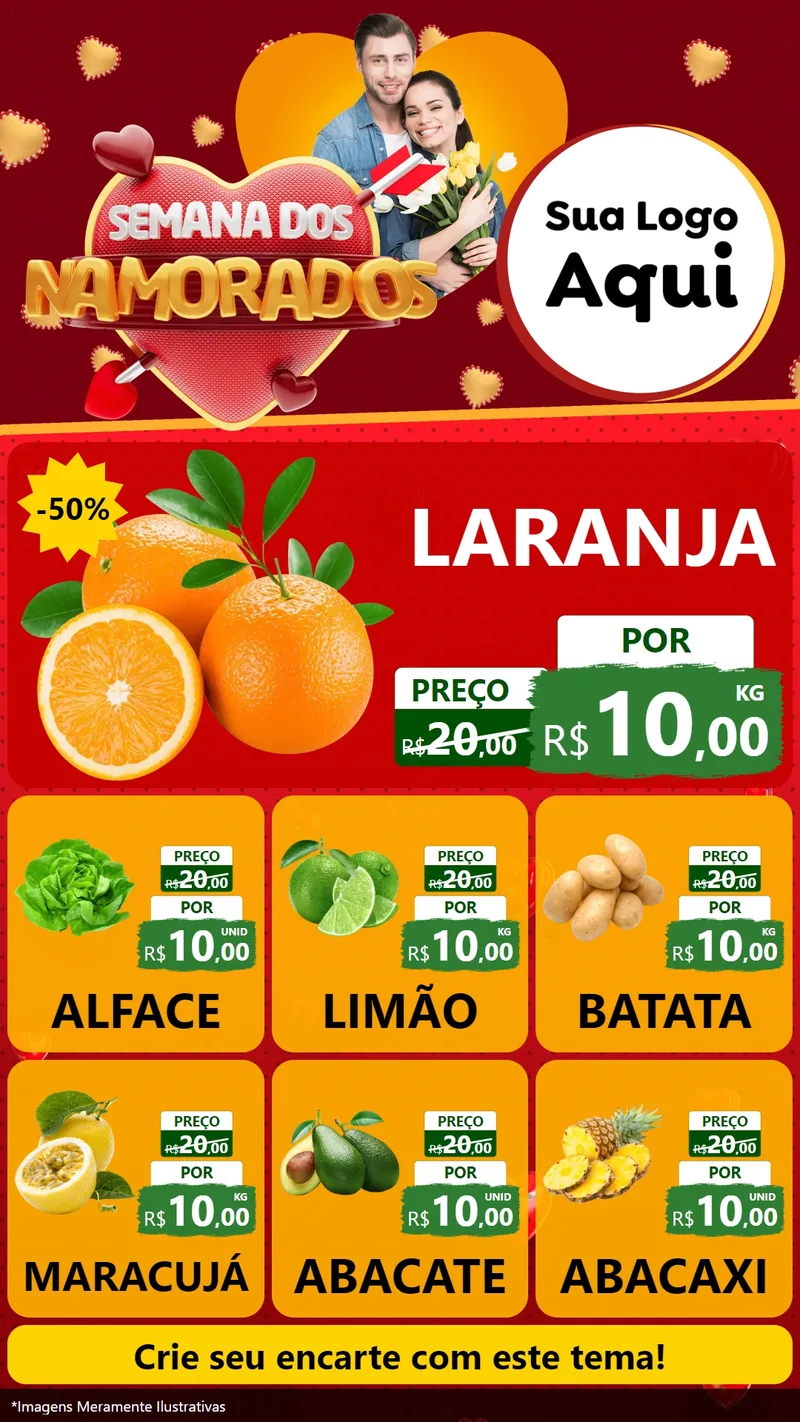 Modelo de Rede Social para Stories com o tema Semana dos Namorados para Hortifrúti
