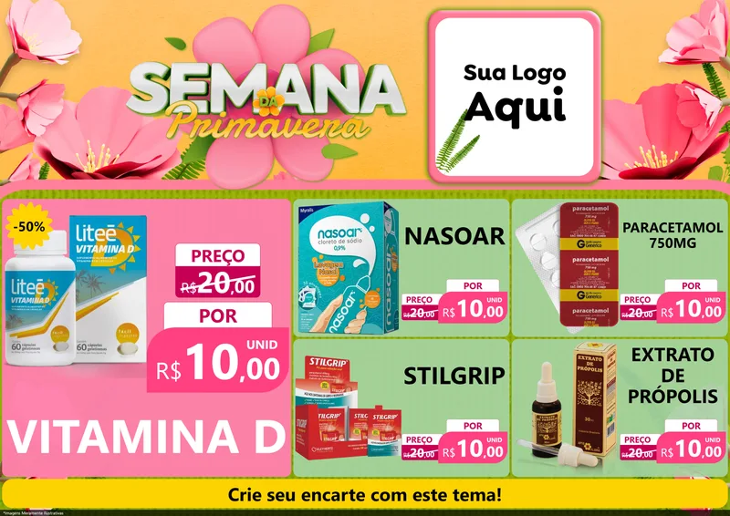 Modelo de Encarte para Encarte A4 Horizontal com o tema Semana da Primavera para Farmácia