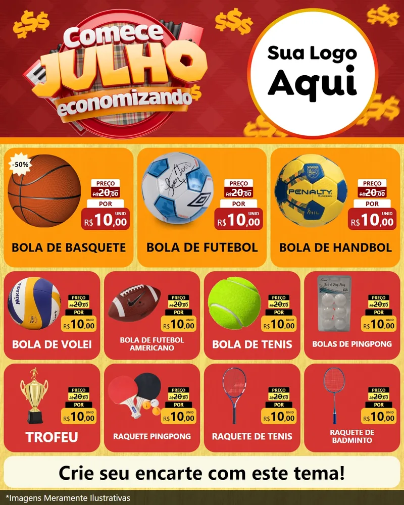 Modelo de Rede Social para Feed Instagram com o tema Comece Julho Economizando para Artigos Esportivos
