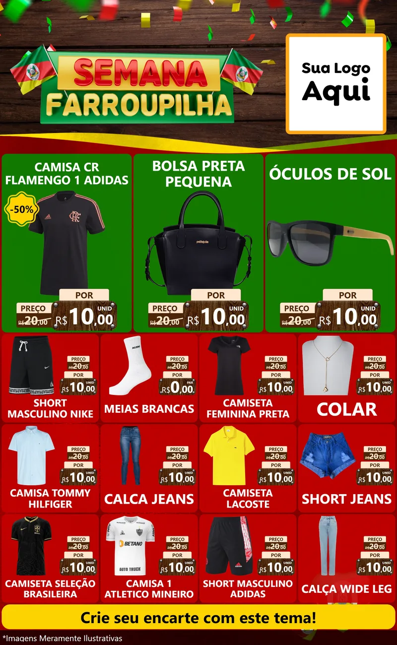 Modelo de Encarte para Encarte Grande com o tema Semana Farroupilha para Roupas e acessórios