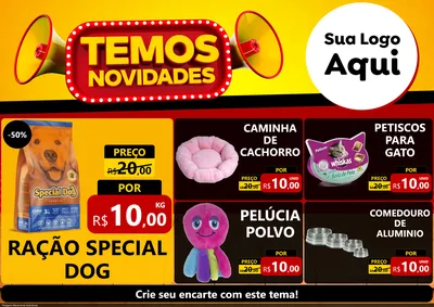 Modelo de Encarte para Encarte A4 Horizontal com o tema Temos Novidades para Pet Shop