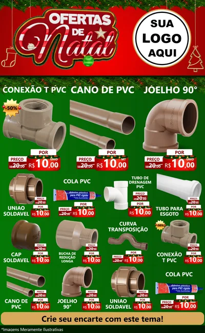 Modelo de Encarte para Encarte Grande com o tema Ofertas de Natal para Tubos e conexões