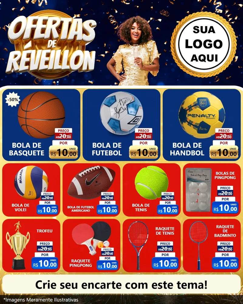 Modelo de Rede Social para Feed Instagram com o tema Ofertas de Réveillon para Artigos Esportivos