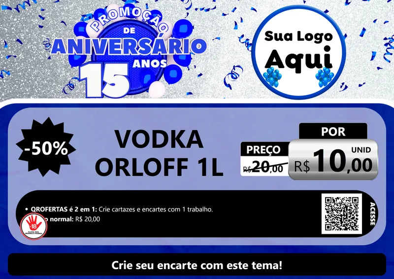 Modelo de Cartaz para Cartaz A4 Horizontal com o tema Promoção de Aniversário - 15 Anos para Distribuidora de bebidas
