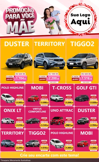 Modelo de Encarte para Encarte Grande com o tema Promoção Para Você Mãe para Concessionaria de Carros