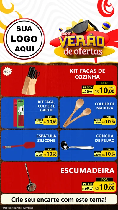 Modelo de TV para TV Vertical com o tema Super Verão de Ofertas para Utilidades Domésticas