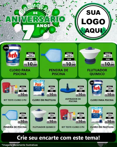 Modelo de Rede Social para Feed Instagram com o tema Promoção de Aniversário - 7 Anos para Produtos para Piscina