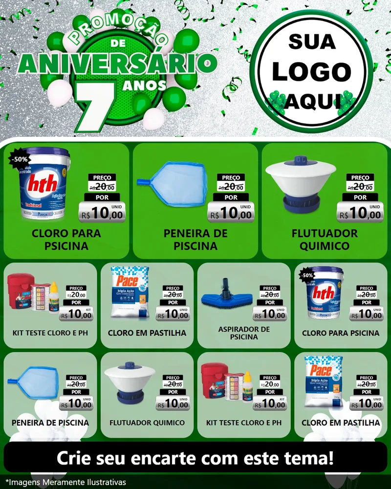 Modelo de Rede Social para Feed Instagram com o tema Promoção de Aniversário - 7 Anos para Produtos para Piscina