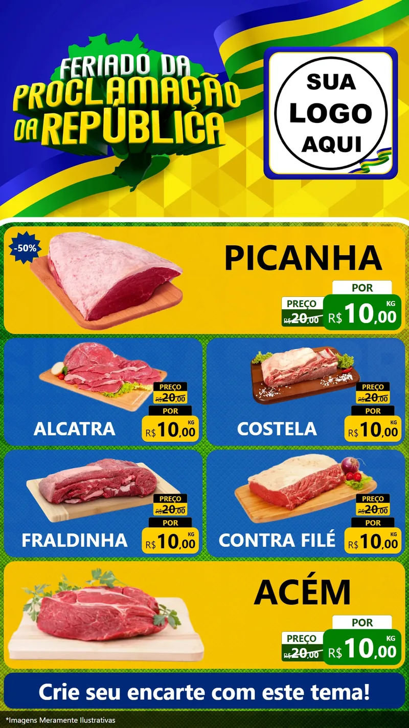 Modelo de TV para TV Vertical com o tema Feriado da Proclamação da República para Açougue