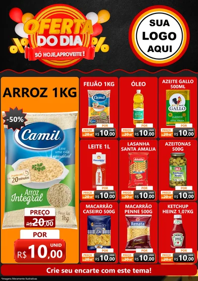 Modelo de Encarte para Encarte A4 Vertical com o tema Oferta do Dia - Só hoje, Aproveite! para Supermercado
