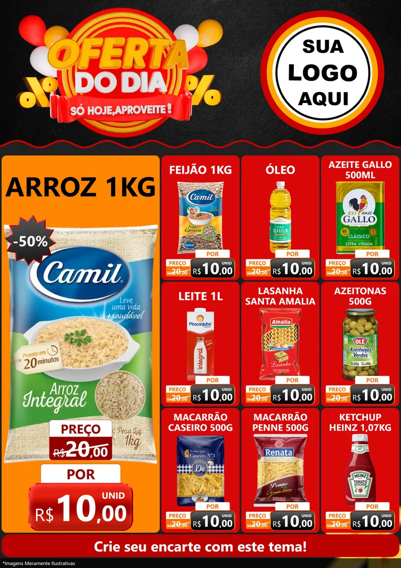 Modelo de Encarte para Encarte A4 Vertical com o tema Oferta do Dia - Só hoje, Aproveite! para Supermercado