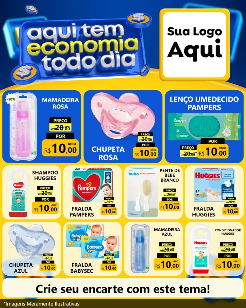 Modelo de Rede Social para Feed Instagram com o tema Aqui Tem Economia Todo Dia para Bebês