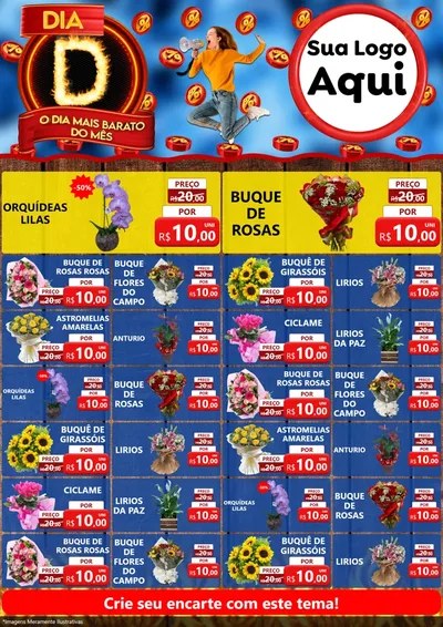 Modelo de Encarte para Encarte A4 Vertical com o tema Dia D - O Dia Mais Barato Do Mês para Floricultura e jardim