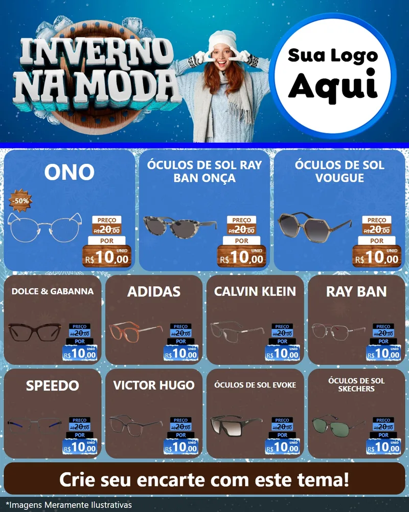 Modelo de Rede Social para Feed Instagram com o tema Inverno na Moda para Óticas