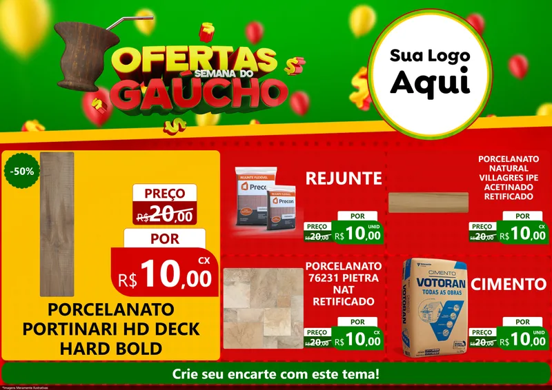 Modelo de Encarte para Encarte A4 Horizontal com o tema Ofertas Semana Do Gaúcho para Pisos e revestimentos