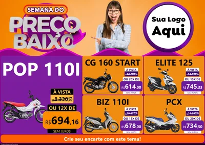 Modelo de Encarte para Encarte A4 Horizontal com o tema Semana do Preço Baixo para Concessionaria de Motos