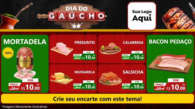 Modelo de TV para TV Horizontal com o tema Dia do Gaúcho para Frios e Laticínios