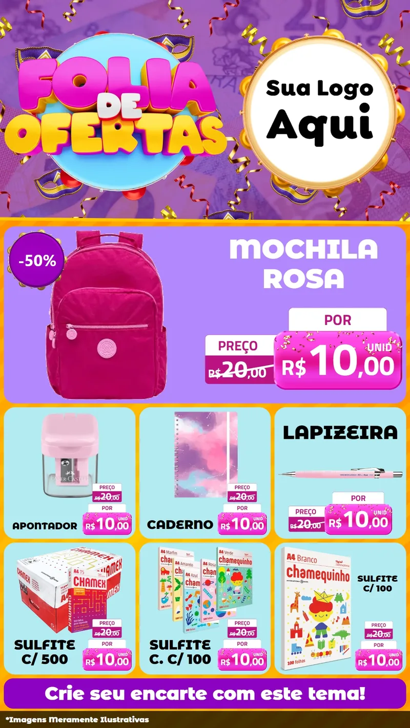 Modelo de Rede Social para Stories com o tema Folia de Ofertas para Papelaria