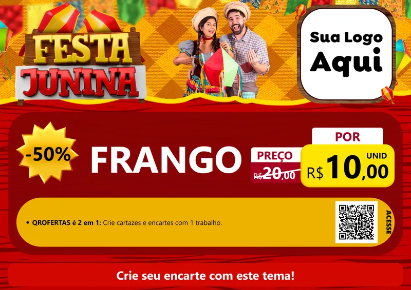 Modelo de Cartaz para Cartaz A4 Horizontal com o tema Festa Junina para Assados