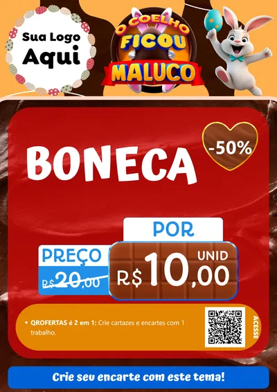 Modelo de Cartaz para Cartaz A4 Vertical com o tema O Coelho Ficou Maluco - Páscoa para Brinquedos