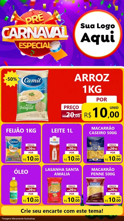 Modelo de Rede Social para Stories com o tema Pré-Carnaval Especial para Supermercado